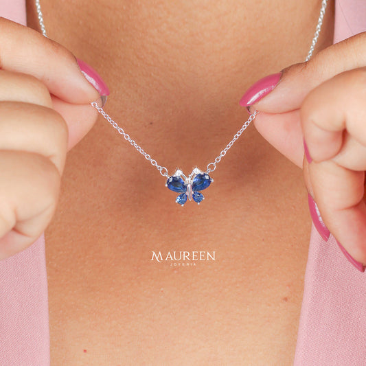 Collar mariposa piedra zafiro - Plata