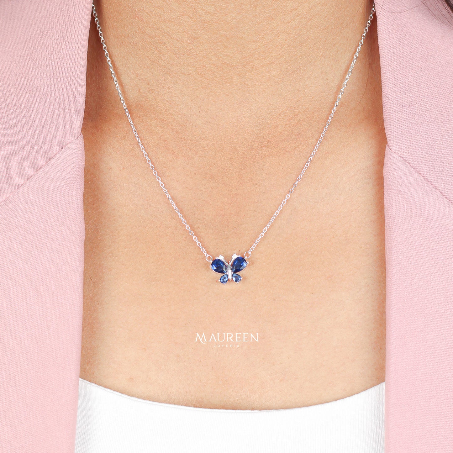 Collar mariposa piedra zafiro - Plata