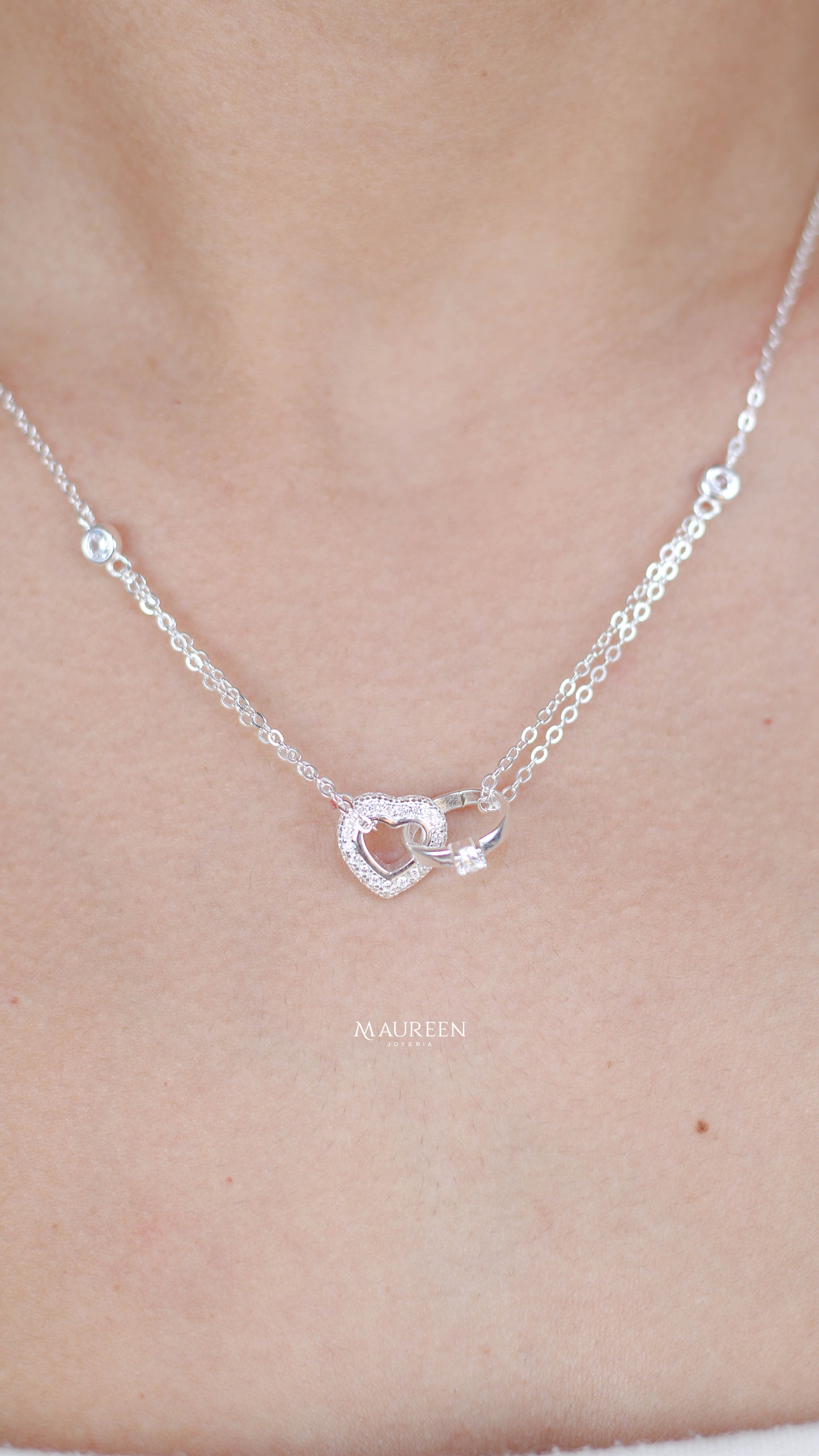 Collar corazón y anillo de compromiso - Plata