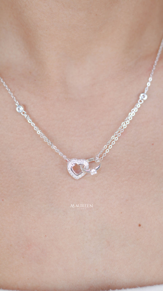 Collar corazón y anillo de compromiso - Plata