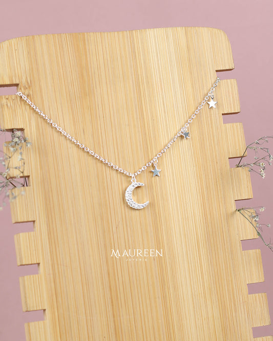 Collar luna con dijes de estrella - Plata