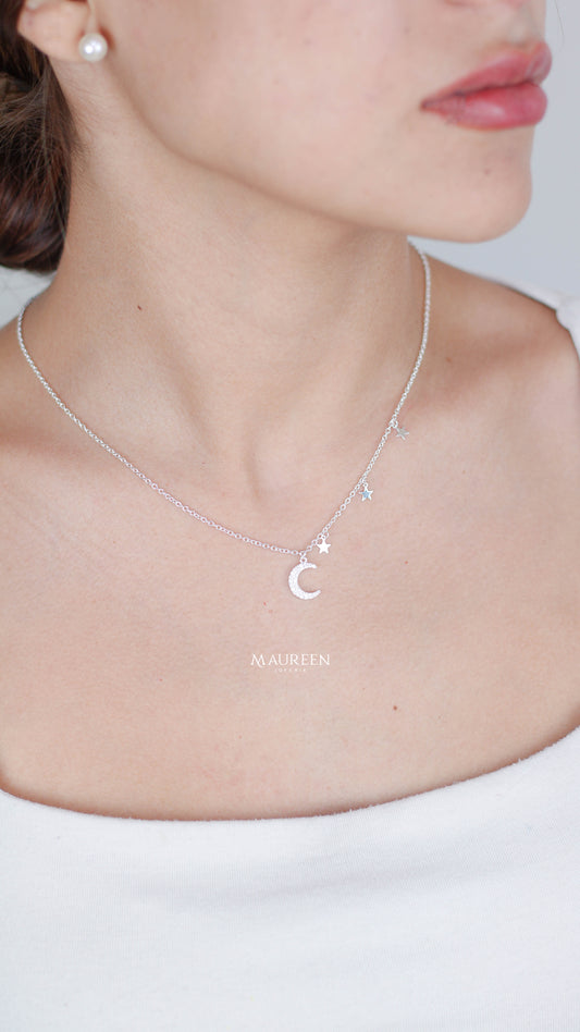Collar luna con dijes de estrella - Plata