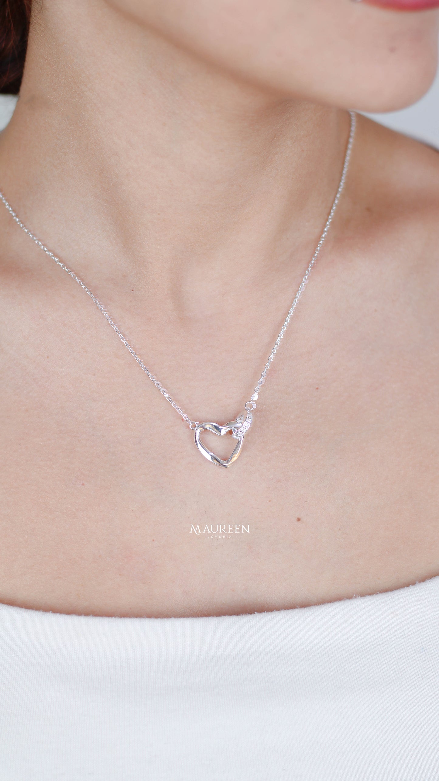 Collar corazon y aro entrelazados - Plata