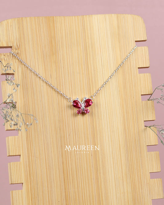 Collar mariposa piedra rubi - Plata