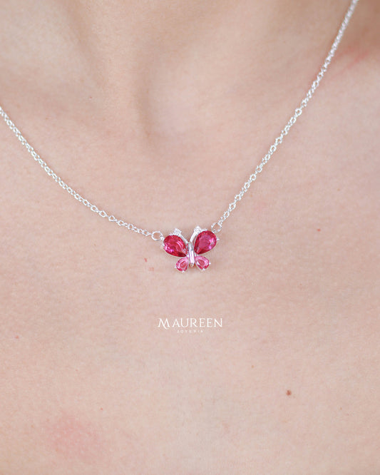 Collar mariposa piedra rubi - Plata