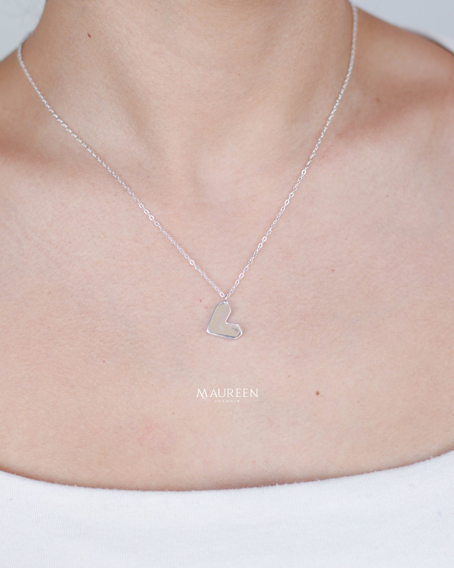 Collar corazón ladeado - Plata