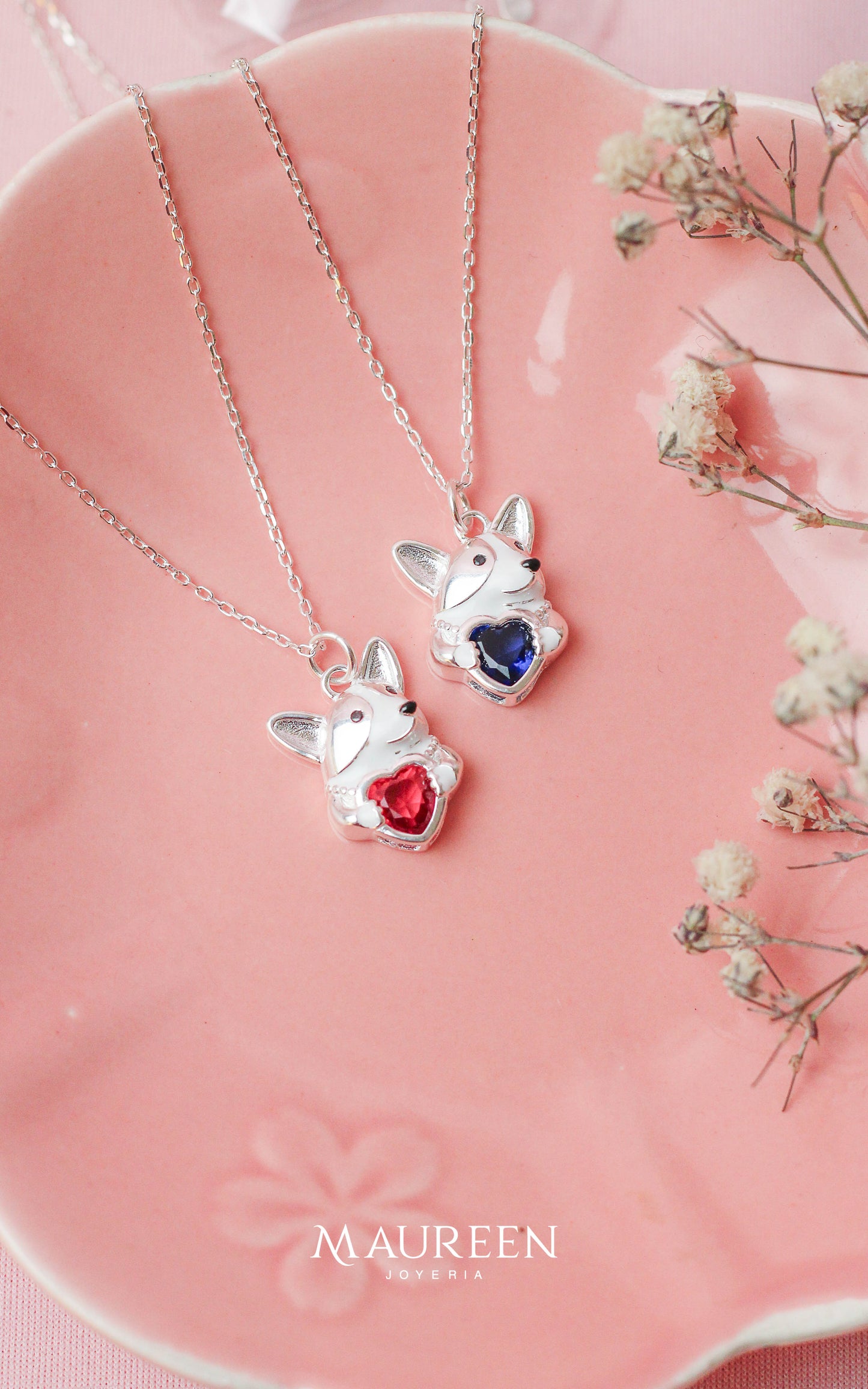 Collar perro Corgi corazon circon - Plata