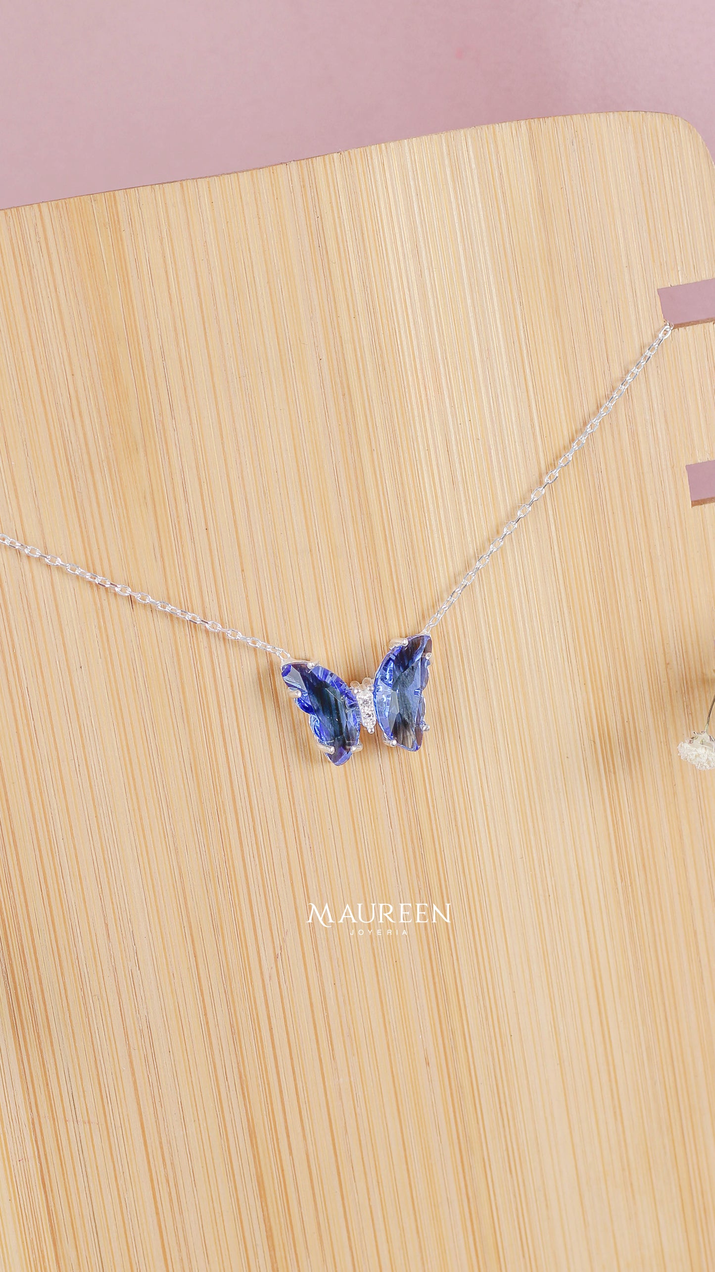 Collar mariposa piedra zafiro - Plata