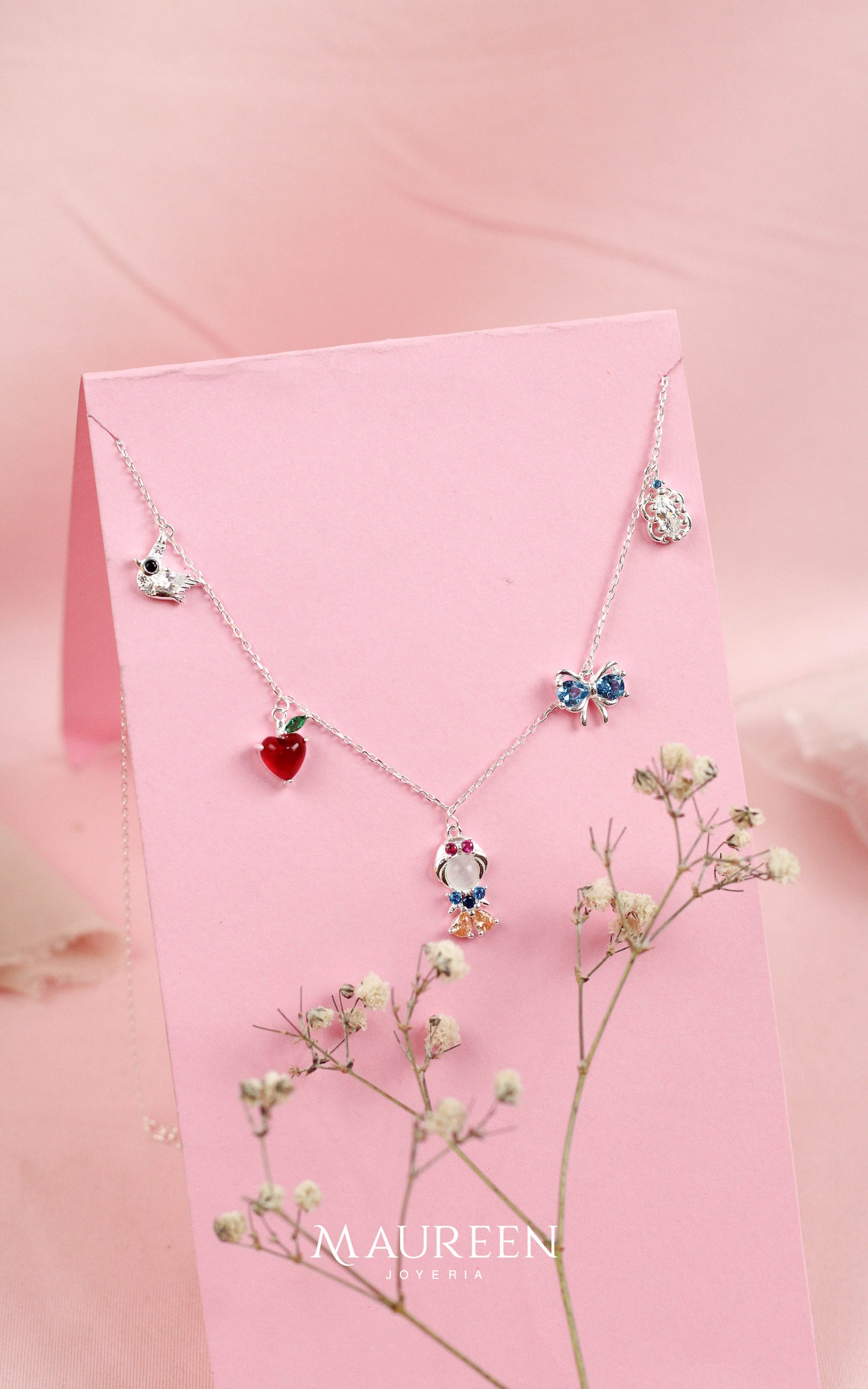Collar blanca nieves 5 dijes - Plata