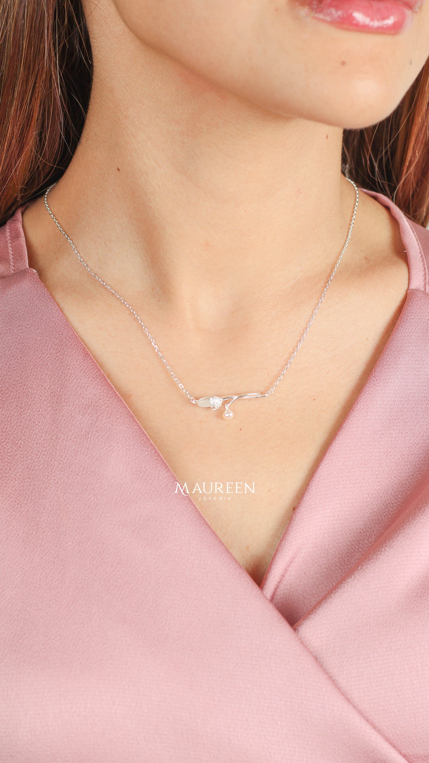 Collar tulipan con perla - Plata