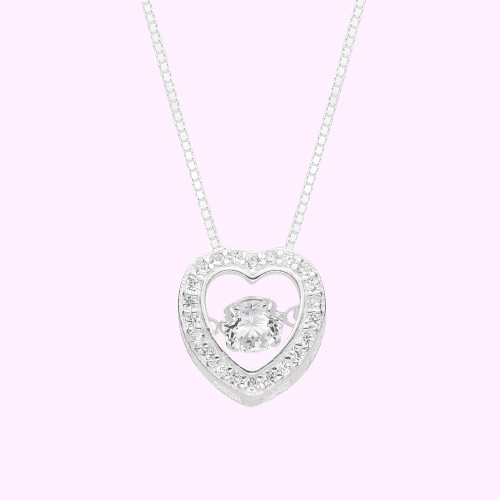 Collar corazon con circon movible - Plata