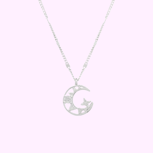 Collar luna y estrella con circon - Plata