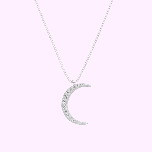 Collar luna con circones - Plata