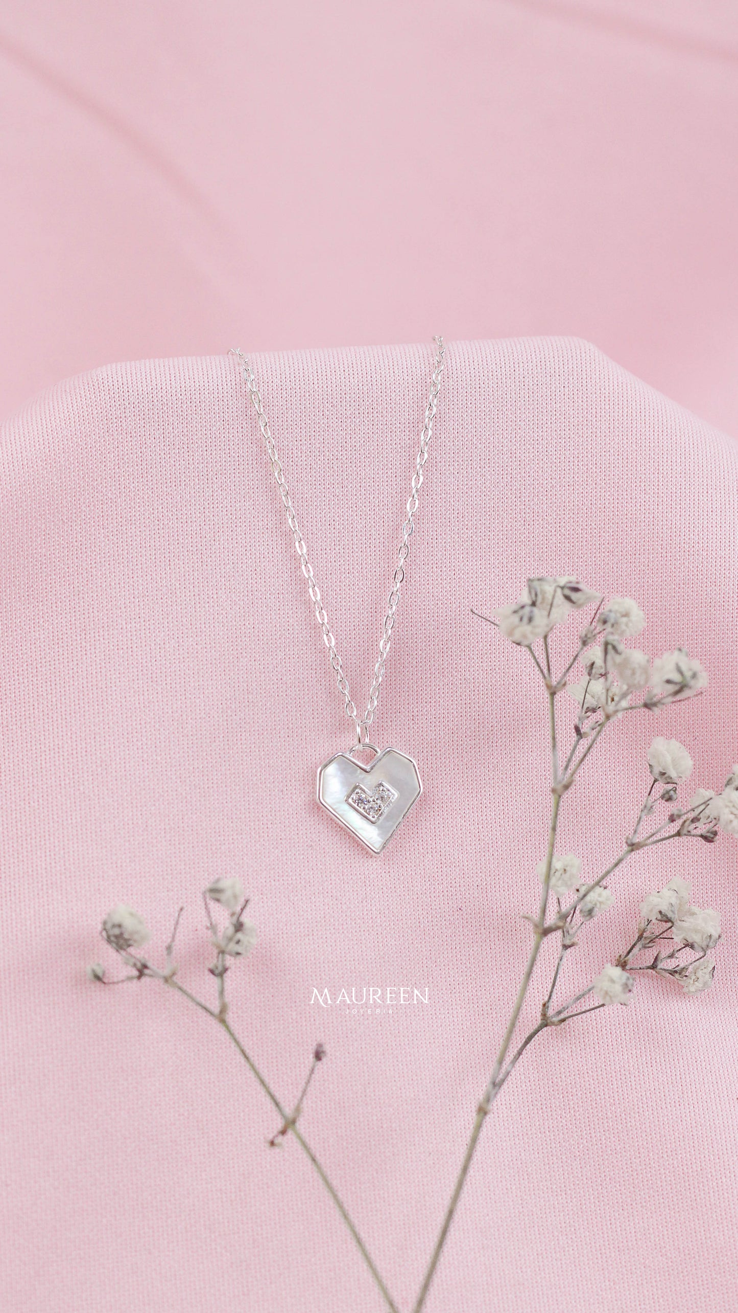 Collar corazon con nacar - Plata