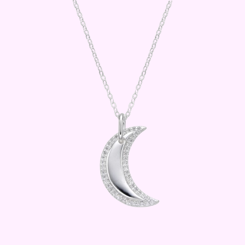 Collar luna con circones - Plata
