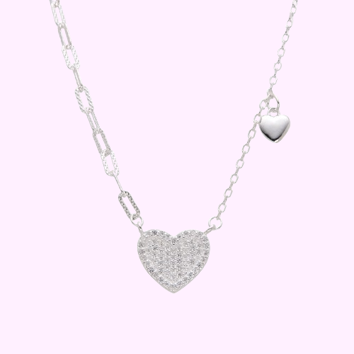 Collar dos corazon y dos cadenas - Plata