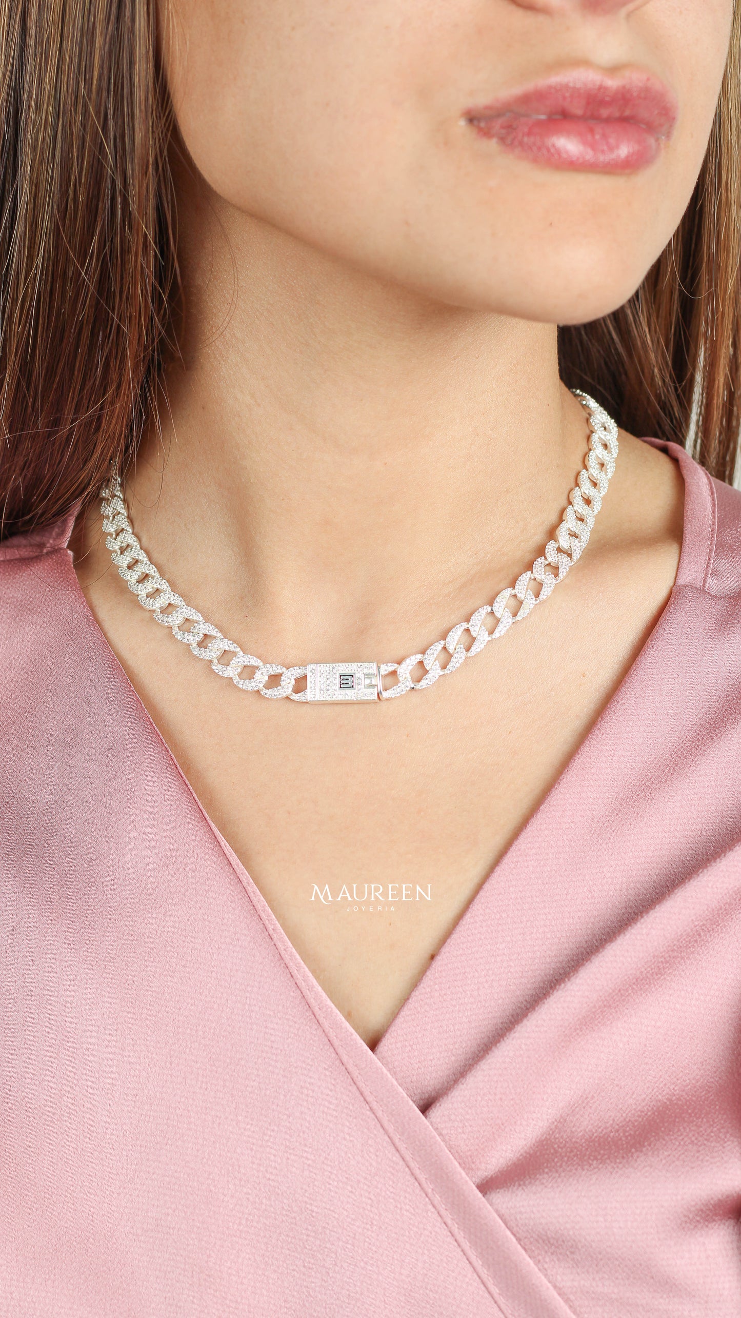 Collar eslabones todo circones - Plata