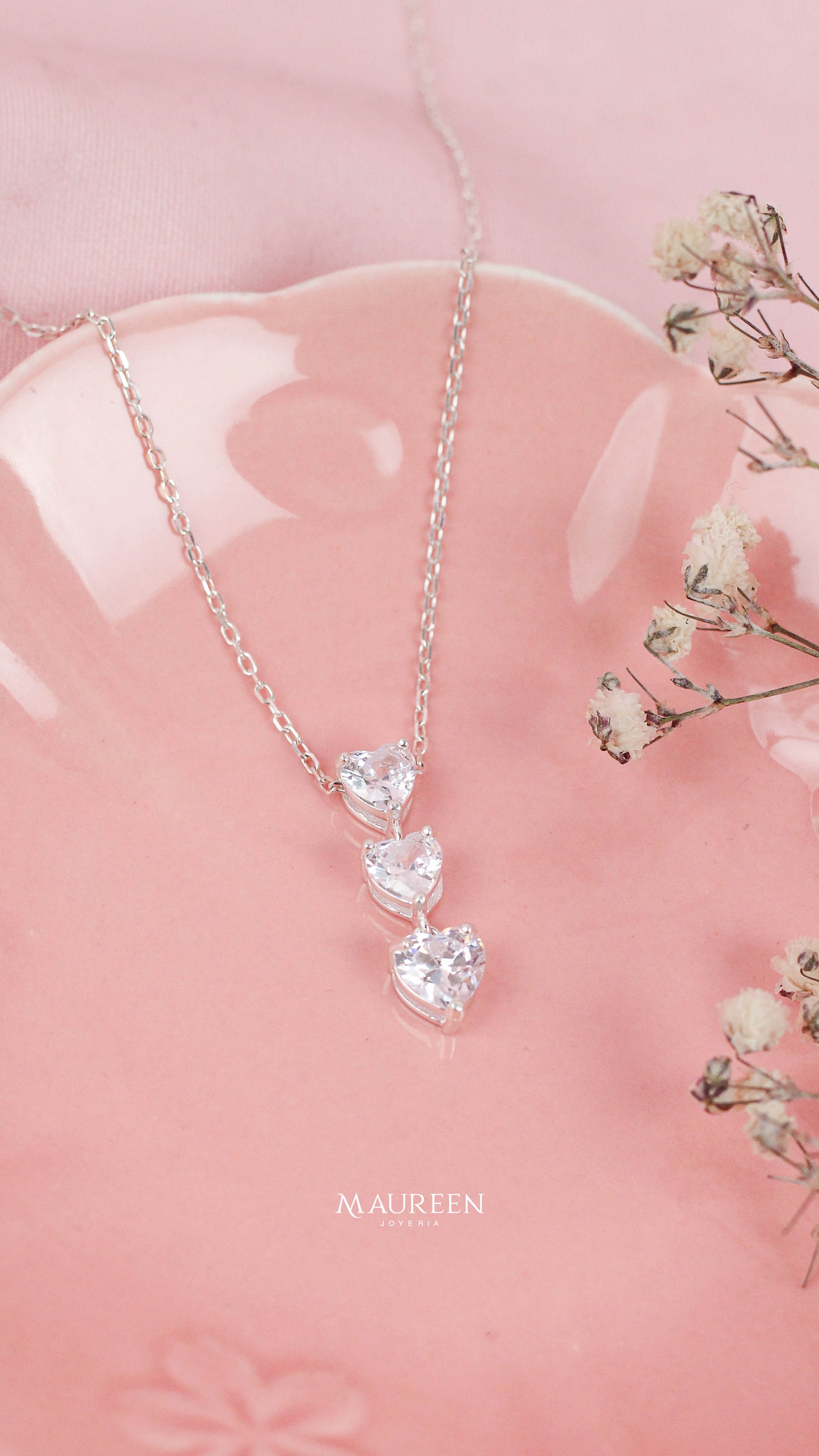 Collar 3 corazones en fila - Plata