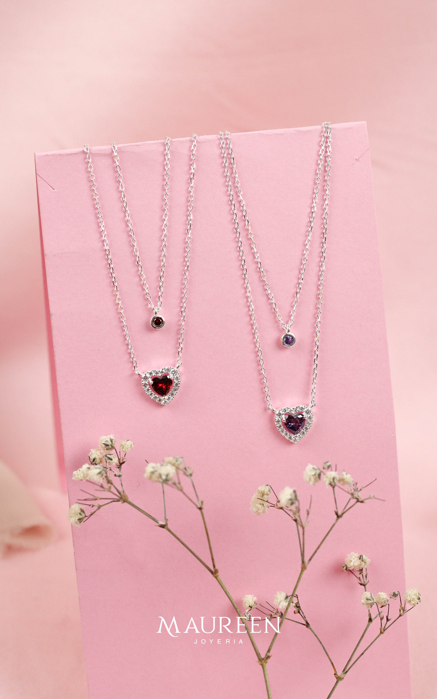 Collar doble cadena corazon - Plata