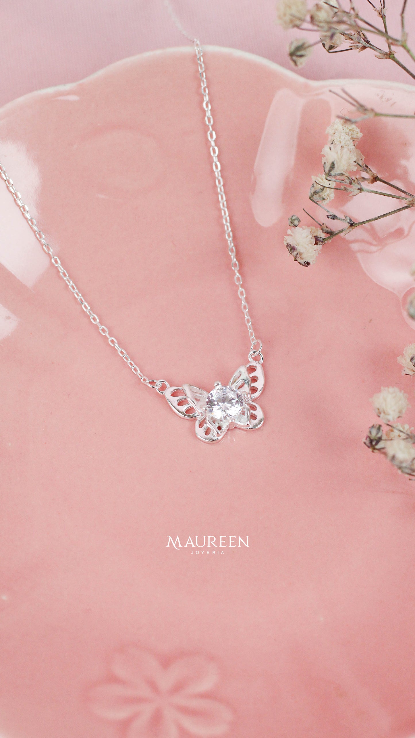 Collar mariposa punto de luz - Plata