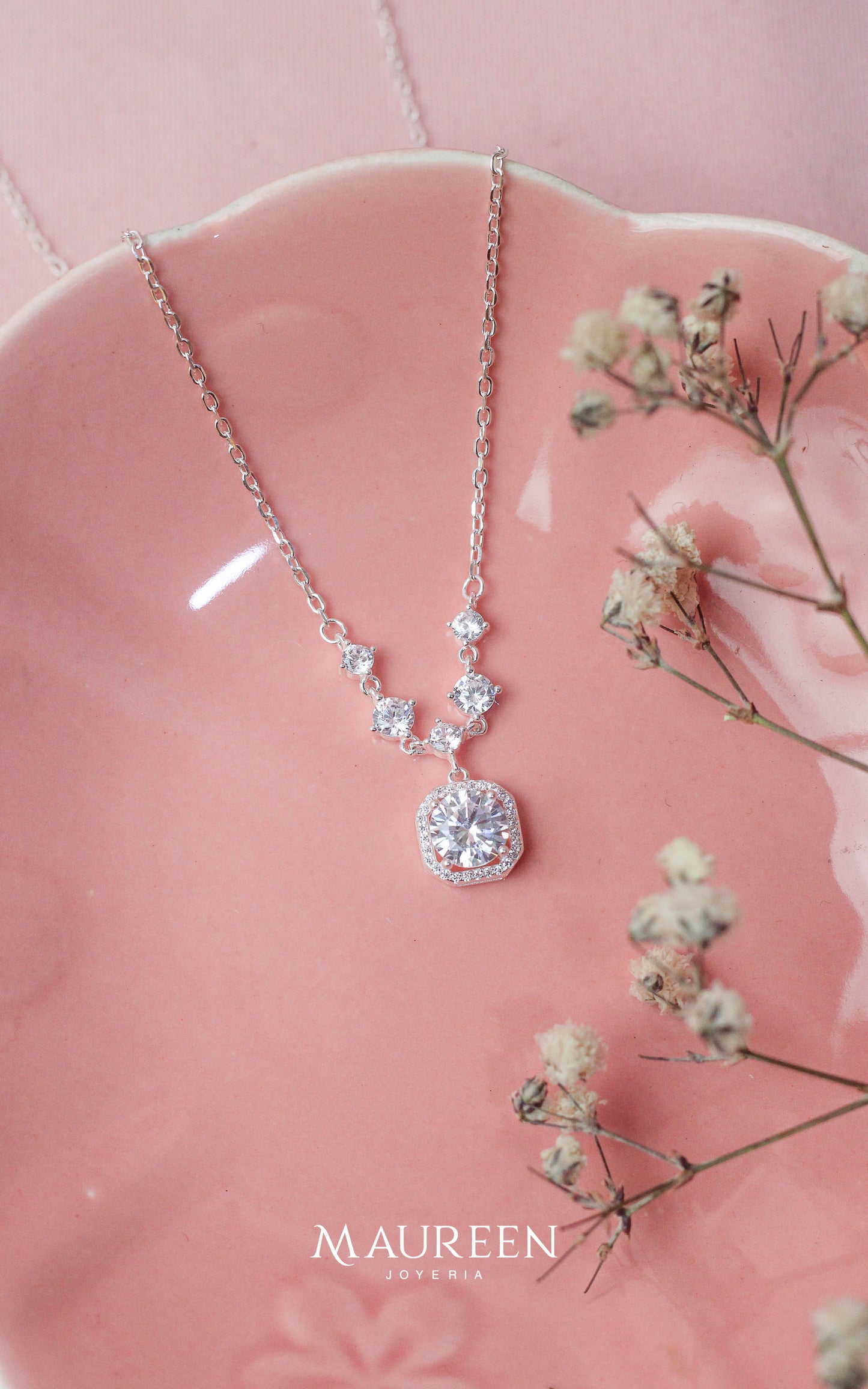 Collar circon cuadrado - Plata