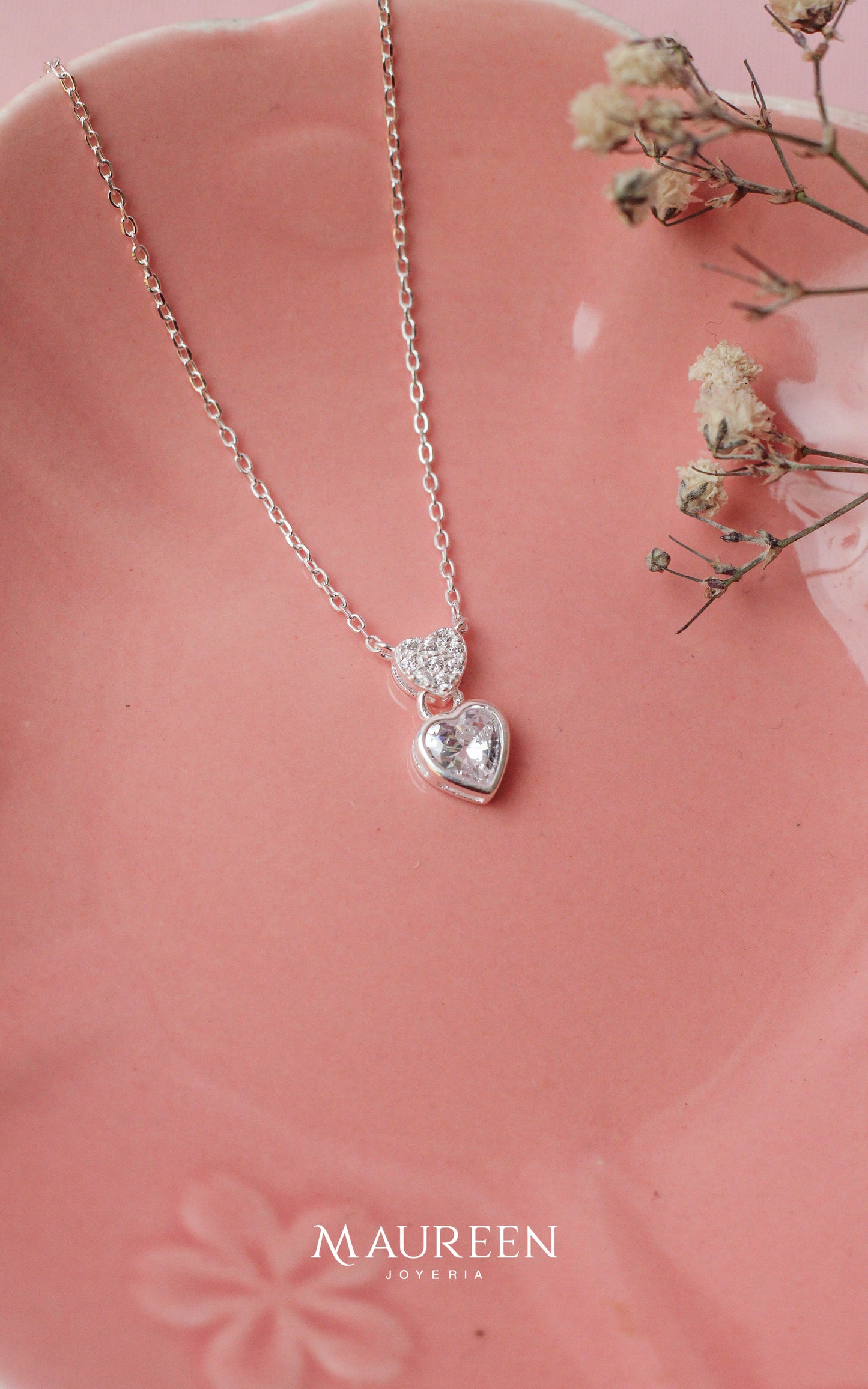 Collar corazon doble circon - Plata