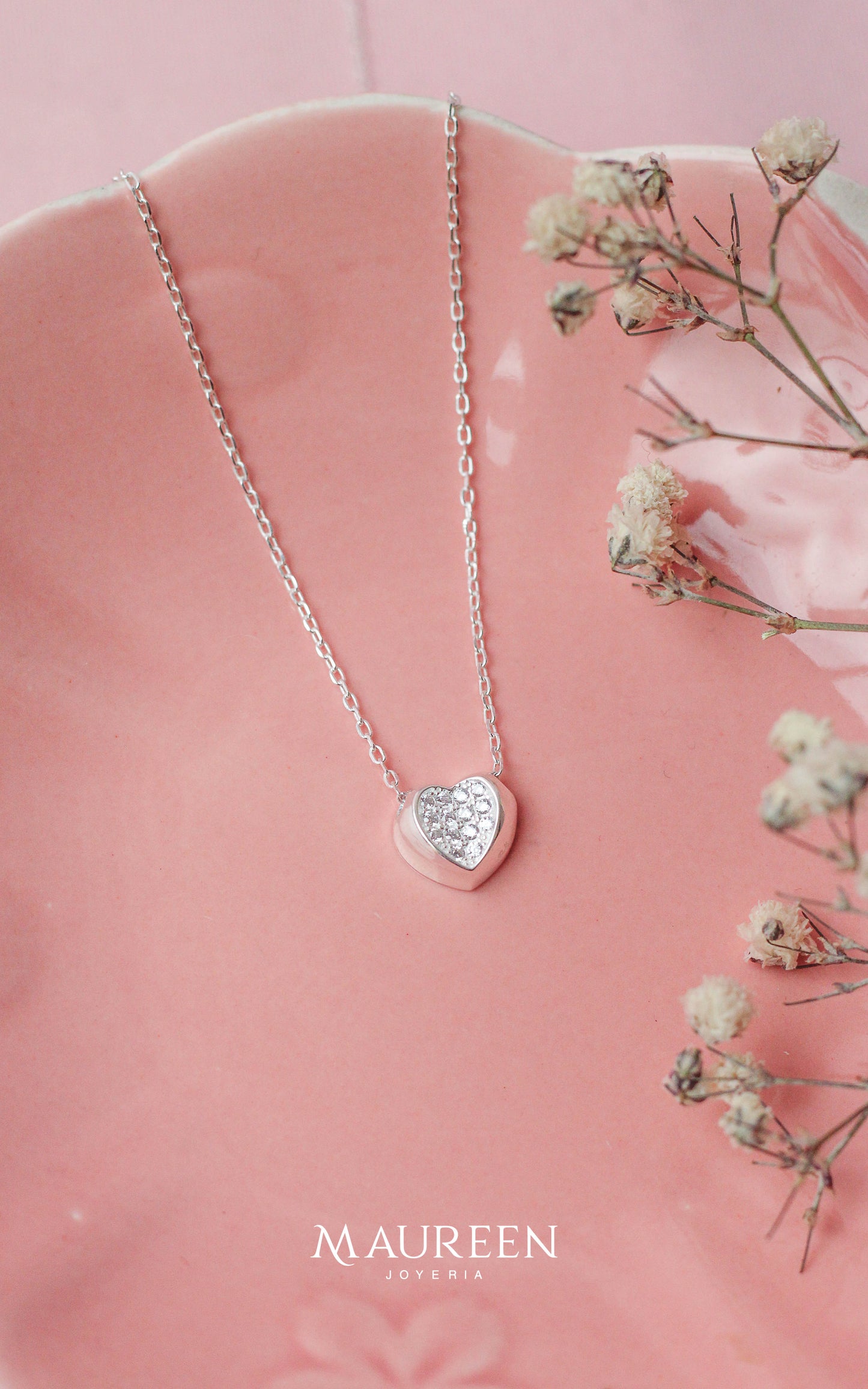 Collar corazon pasante con circones - Plata