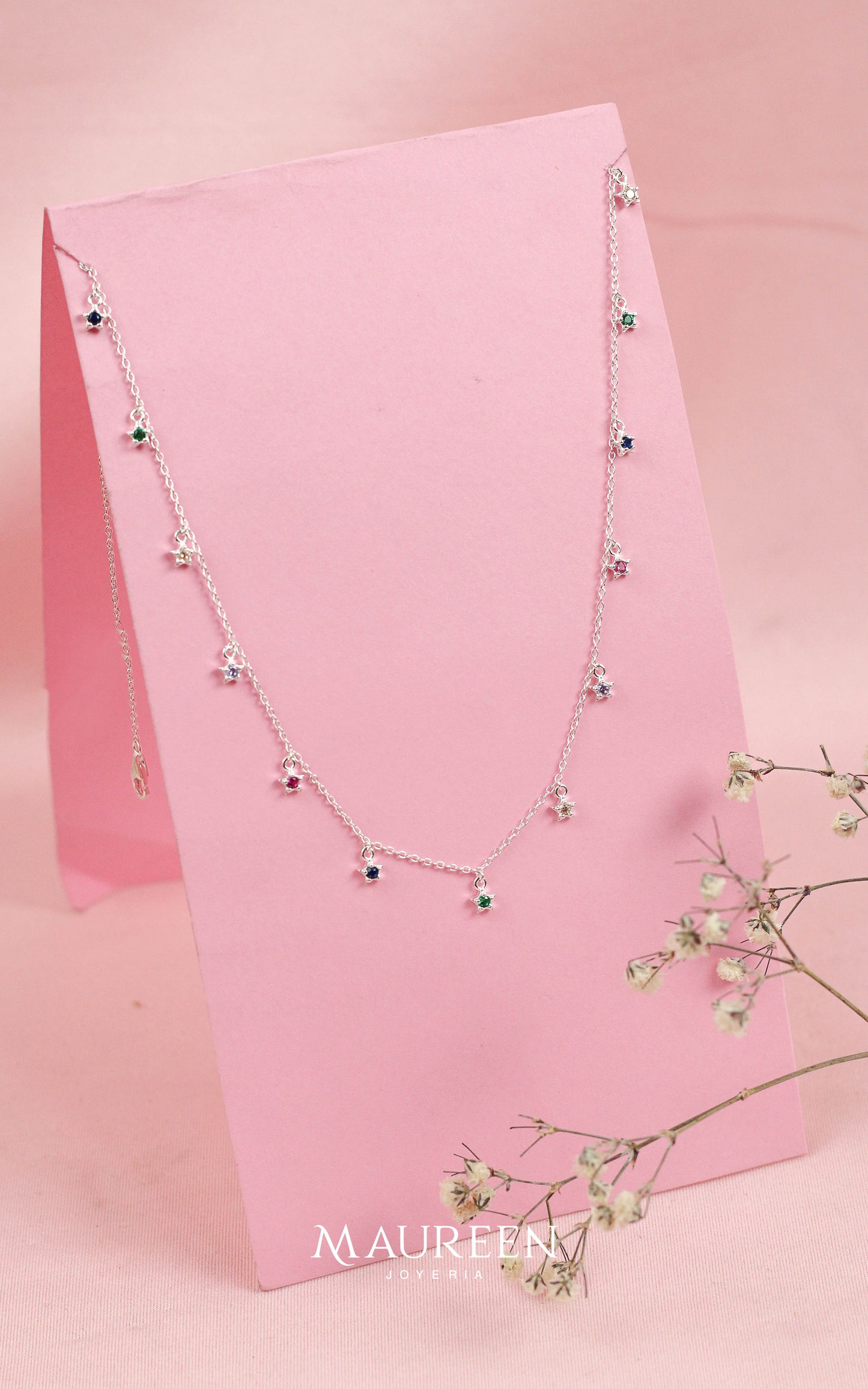 Collar 13 estrellas multicolor - Plata