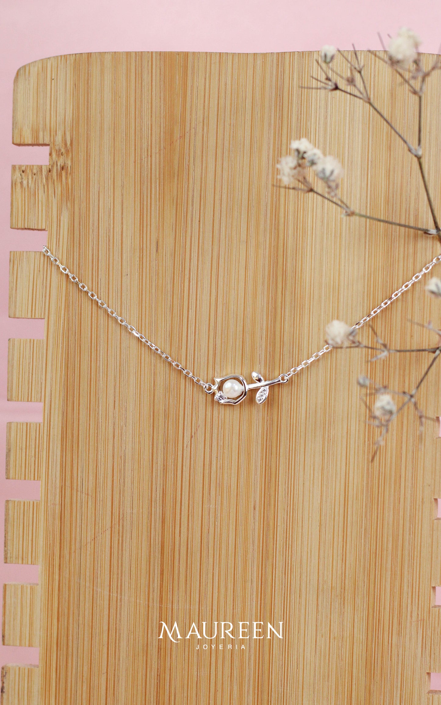 Collar mini tulipan perla - Plata