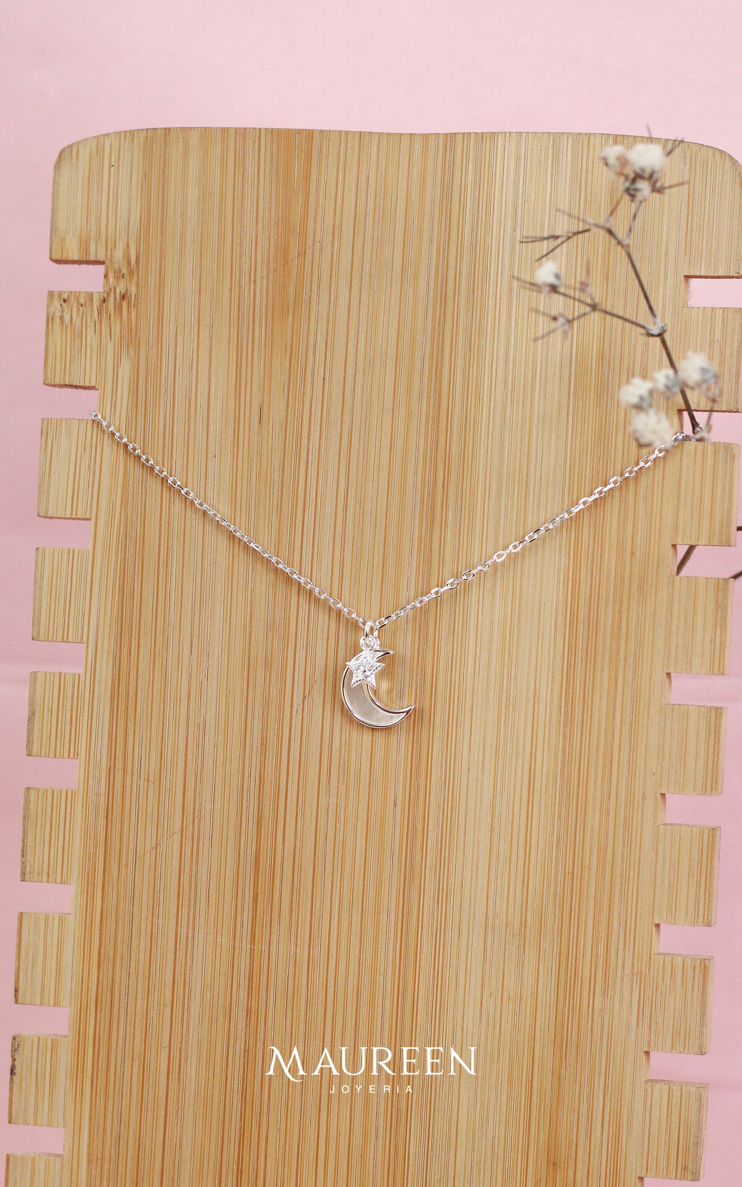 Collar luna y estrella nacar - Plata