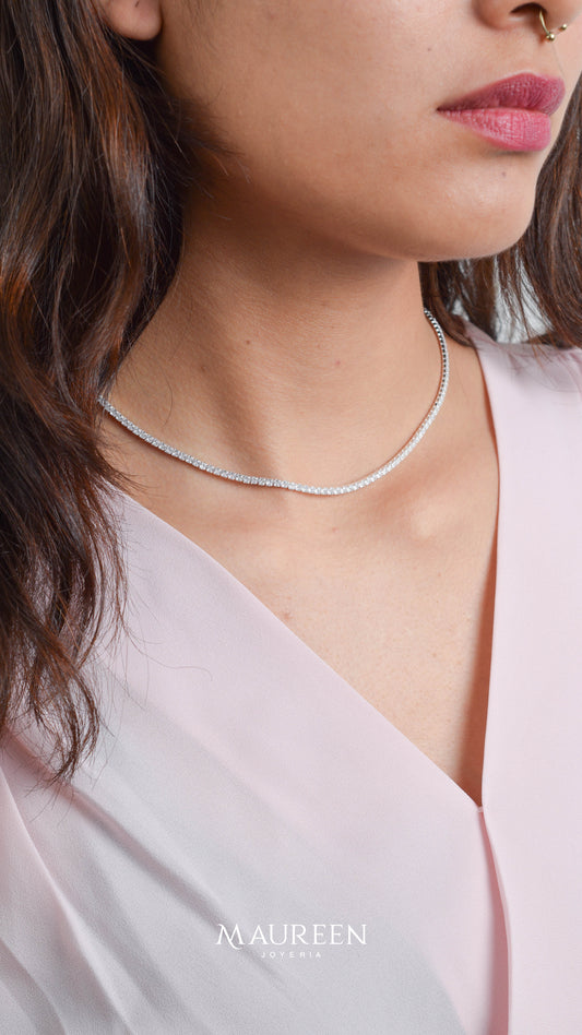 Collar tennis blancas - Plata