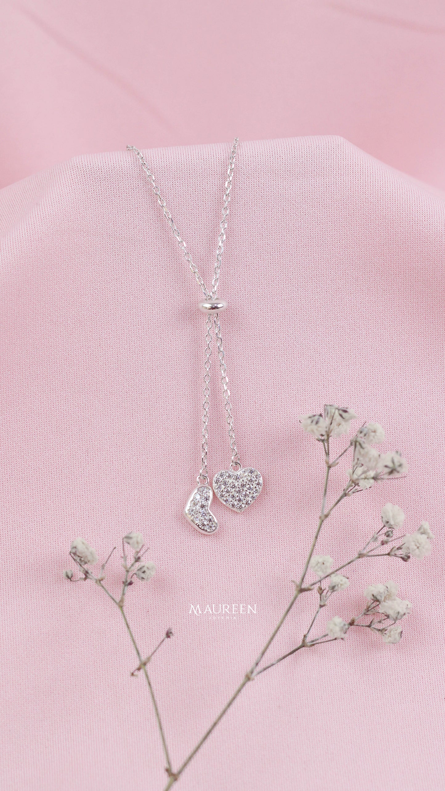 Collar ajustable corazones - Plata