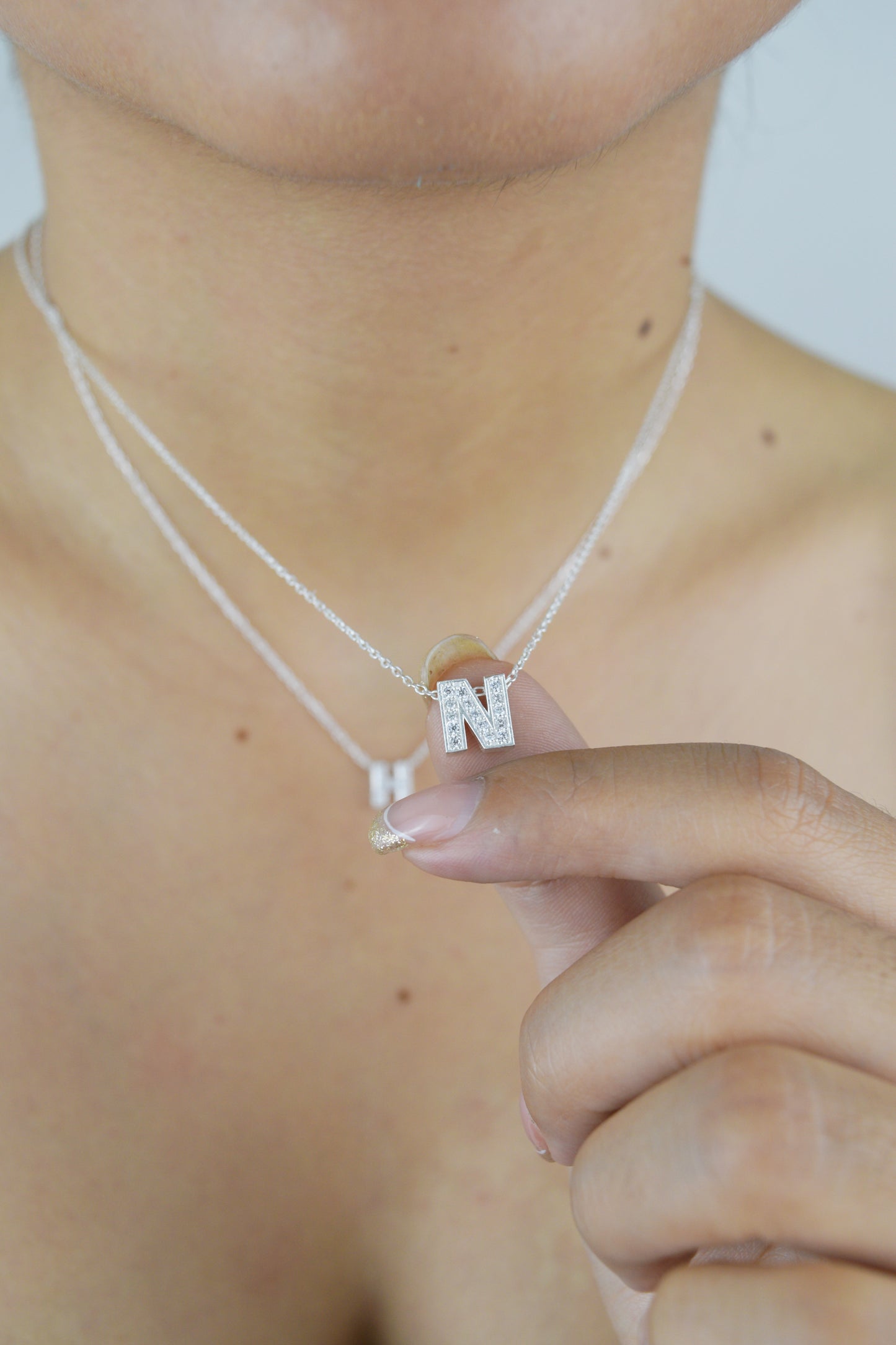 Collar inicial con circones - Plata