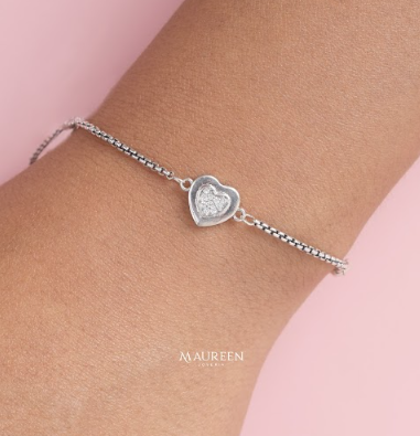 Pulsera corazon con circones- Plata quemada