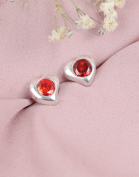 Arete corazón con circon pegado - Plata