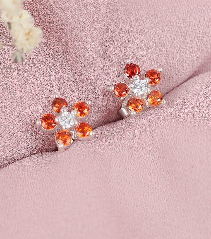 Arete flor con circones - Plata