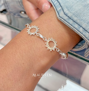 Pulsera sol y esferas con oval torcido- Plata