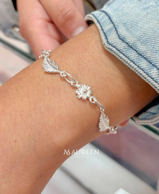 Pulsera margaritas con ramas intercadas - Plata