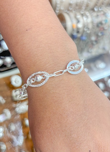 Pulsera 4 bolas y cadena eslabones - Plata