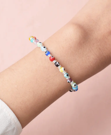 Pulsera ojos turcos multicolor - Plata