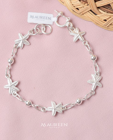 Pulsera estrellas de mar con esferas- Plata