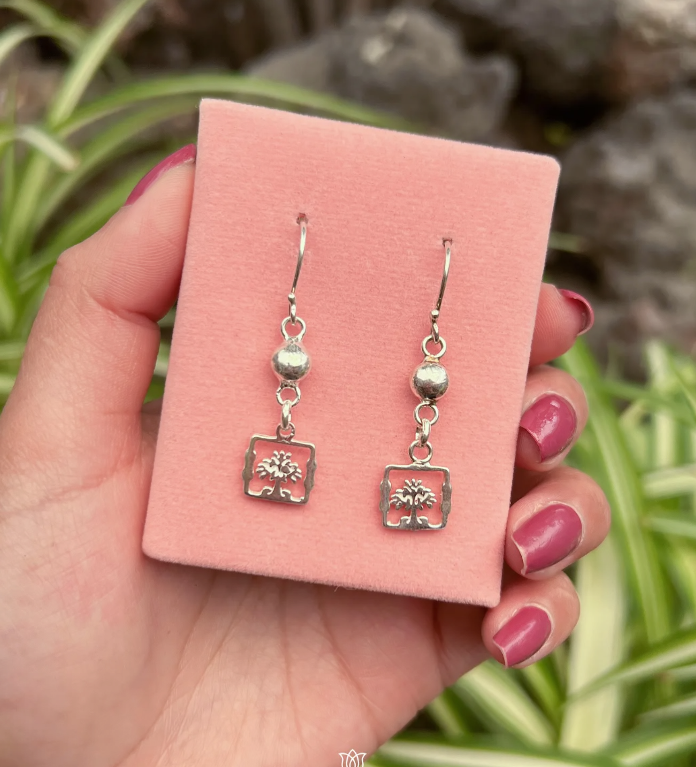 Arete arbol de la vida cuadrado esfera plata colgante - Plata