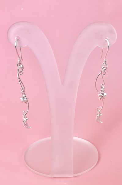 Arete estrella luna palos colgante - Plata