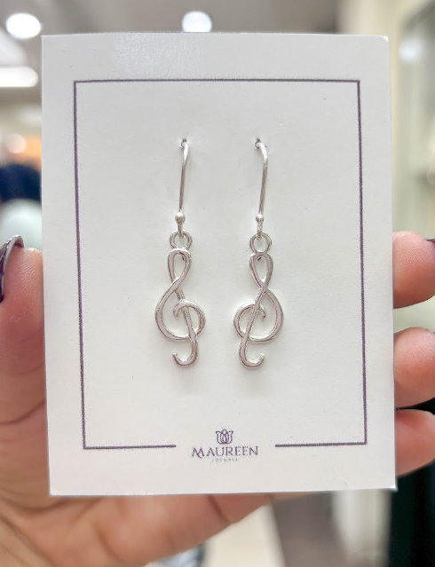 Arete nota musical colgante- Plata