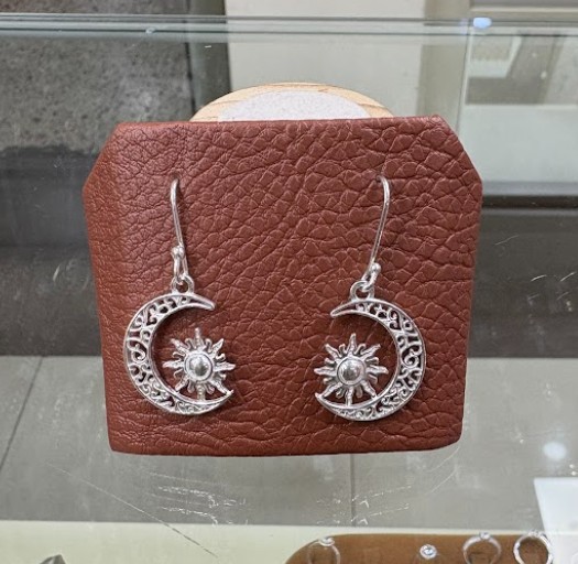 Arete luna y sol colgante- Plata