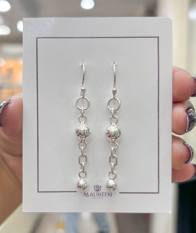 Arete dos esferas con cadena- Plata