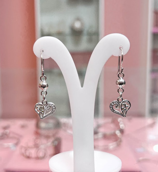 Arete corazon calado colgante - Plata
