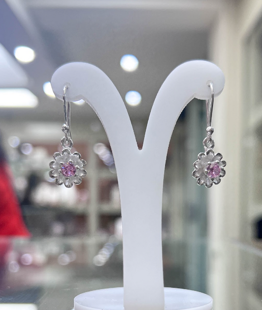 Arete flor con varios petalos y circon - Plata