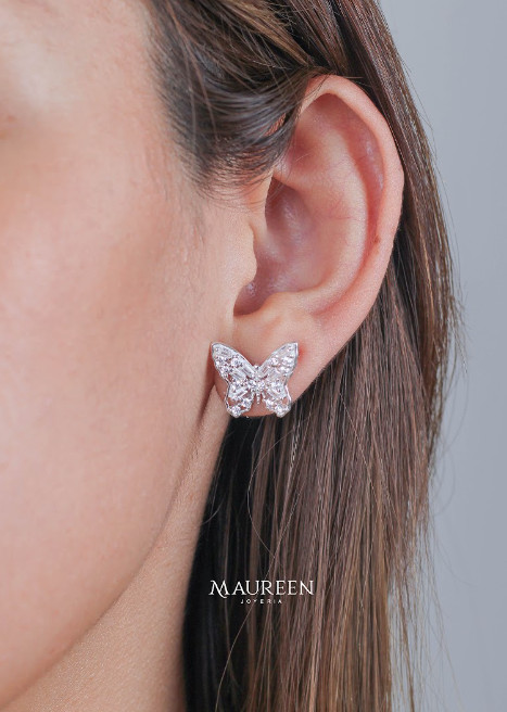 Arete mariposa calada con circones - Plata