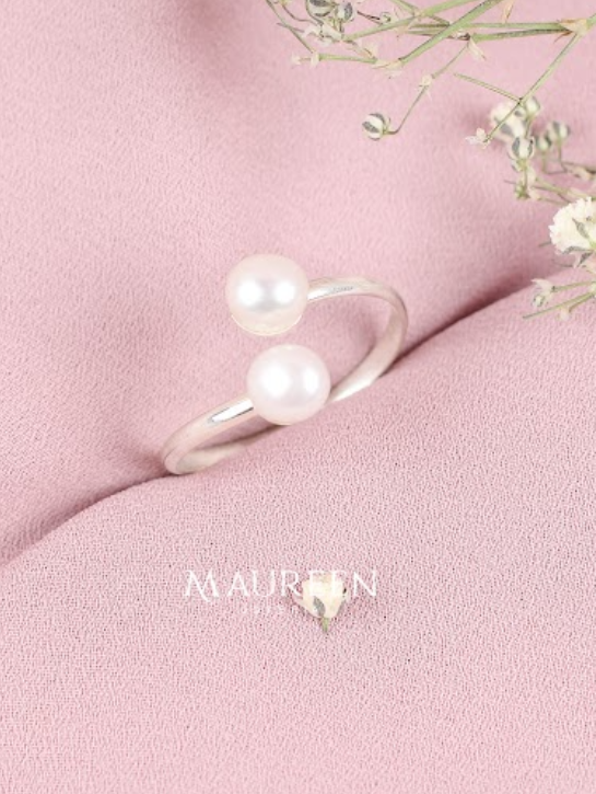 Anillo ajustable dos perlas - Plata